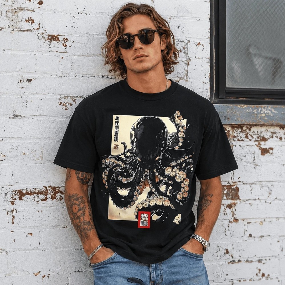 Japanese Octopus Dark Art Graphic Streetwear Unisex T-Shirt