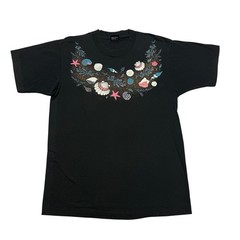Vintage Seashells Shirt Adult Large L Black Pink Blue Short Sleeve Single Stitch