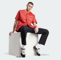 ADIDAS Originals MENS FAUX LEATHER Baseball Jersey Scarlet Red SIZE LARGE