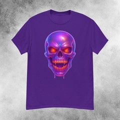 Infernal Purple Iridescent Skull Horror T-Shirt Men’s S-2XL