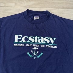 Vintage 90s Ecstasy Travel Shirt Size XL Navy Blue Islands San Juan Nassau Humor