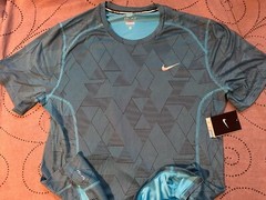 NIKE RUNNING MILER TECH DRI FIT OPTICAL #407 BLUE SHIRT SIZE L MEN $$$$ LAST ONE