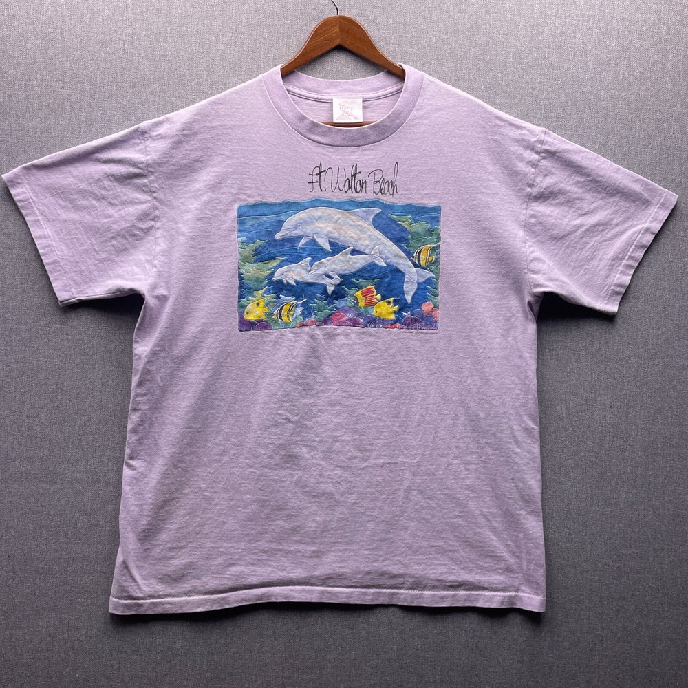 Vtg Dolphin Florida T Shirt Mens XL Fort Walton Beach Fish Graphic Light Pink SS