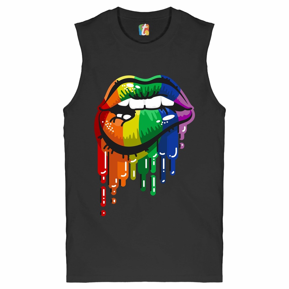 Sexy Melting Rainbow Lips Muscle Shirt LGBT Queer Gay Pride Love Wins Men’s