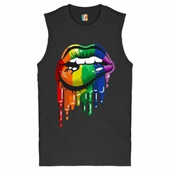 Sexy Melting Rainbow Lips Muscle Shirt LGBT Queer Gay Pride Love Wins Men’s