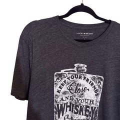 Lucky Brand Men’s Large Gray Whiskey Graphic Tee T-Shirt Retro Casual Lounge