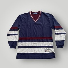 VINTAGE John Ashford Shirt Mens Large Striped V-Neck Sport 90s Rugby Preppy Y2K