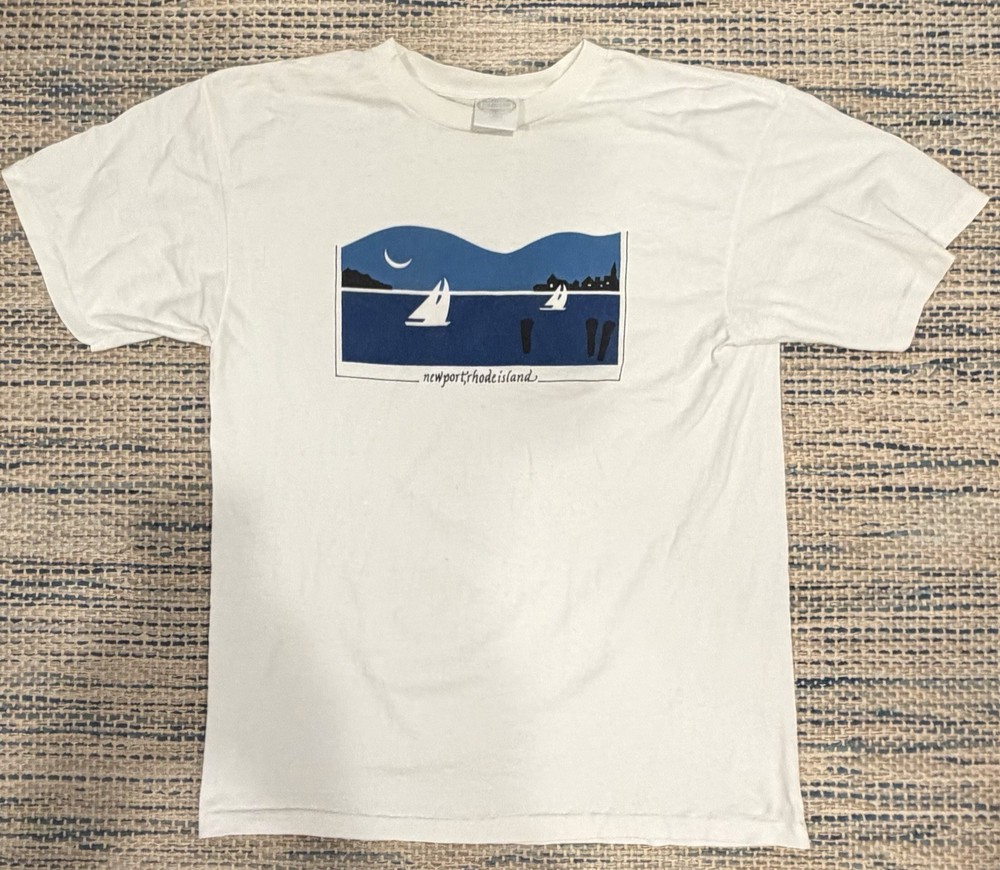 Vintage Newport Rhode Island Sailboat Tee USA Made Coastal Nautical Graphic