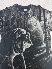Vintage AOP Wolf T-Shirt All Over Print L Black & White Single Stitch USA Made