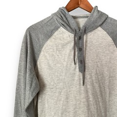 Flag & Anthem Madeflex Two-Tone Grey Hooded Henley Long Sleeve Top Size Small