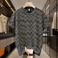 Men Luxury Fashion Trendy Diamond Ripped Hole Casual Summer Streetwear T-Shirt