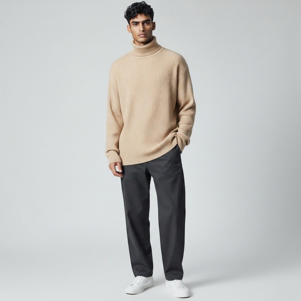 JOHN ASHFORD ADVENTURE Men’s Ribbed Knit Turtleneck Shirt M Casual Layering