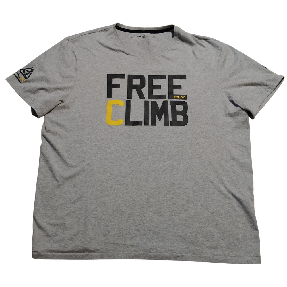 Ralph Lauren RLX Shirt Mens 2XL Gray Free Climb Graphic Tee Outdoor Crewneck
