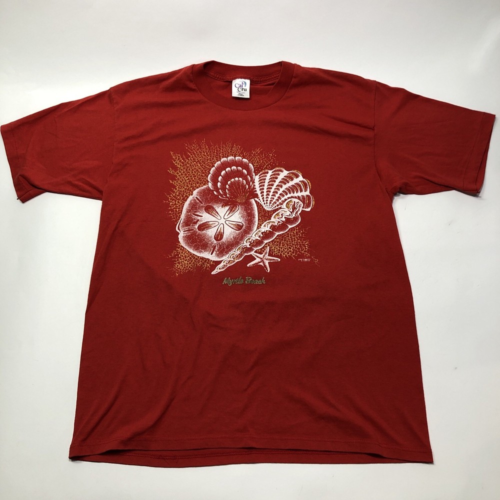 Vintage 80s 90s Myrtle Beach Tourist Tee Seashells size XL Red T Shirt USA Made