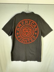 American Fighter Polo Shirt Mens L/XL Black Red Graphic MMA Streetwear Buckle