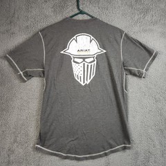 Ariat Rebar Shirt Mens Medium Gray Short Sleeve Pocket Skull Flag Workwear Tee