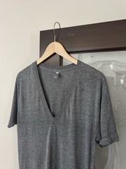 Vintage American Apparel Deep V Neck T Shirt Y2K Large Gray Tri Blend Track Tee
