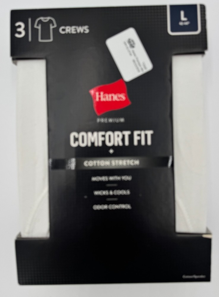 Hanes Premium Mens Crew T-Shirts Size L White Comfort Fit 3-Pack NWT