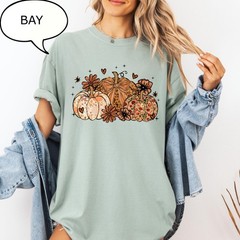 Floral Pumpkin Shirt Coquette Bow Autumn Fall Harvest Pumpkin Lover Gift Tee