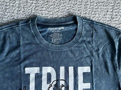 True Religion T Shirt Sz XL Blue Buddha Mineral Wash Distressed Short Sleeve