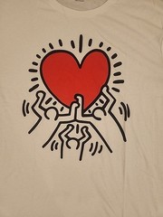 New Keith Haring World Mens Medium Pop Street Art Soft Cotton White Tee