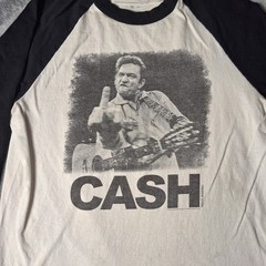 Vintage Johnny Cash 3/4 Sleeve Tee Size Medium Black White Graphic Tee Y2K