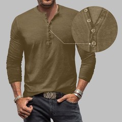 Men Tie Dye Long Sleeve Buttons Tops Blouse Solid V-Neck Casual T-Shirt Tee