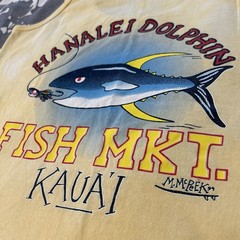 Vtg 90s Hanalei Dolphin Fish Market Kauai Tank Top M Anvil Red Bar USA Tie Dye
