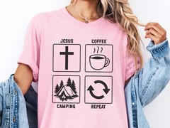 Jesus Coffee Camping Repeat Comfort Tee