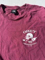 Men’s Obey T-Shirt Red Propaganda Logo L Streetwear Art Skull Graffiti HOLE 90s