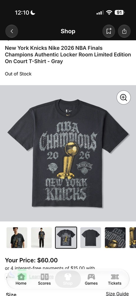 Nike New York Knicks 2026 NBA Finals Champions Limited T-Shirt Gray 2XL