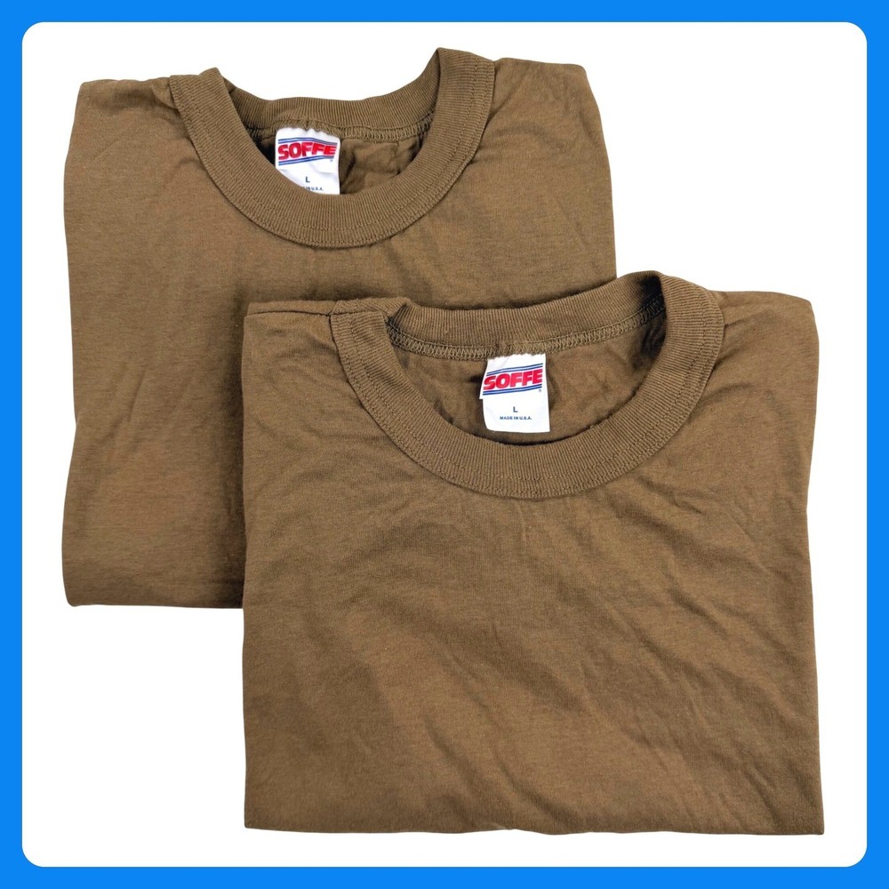 Soffe 2 Pack Military T-Shirt Mens Large Brown Cotton Blend Made in USA Tactical