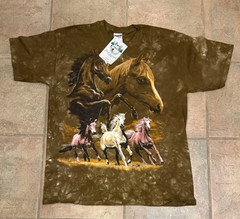 Y2K Horse Graphic T Shirt Brown Tie Dye Back To Earth Nature Wildlife Tee L Tag