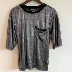Pierre Cardin Vintage Metallic Silver Black Patterned Pocket Top Mens M USA