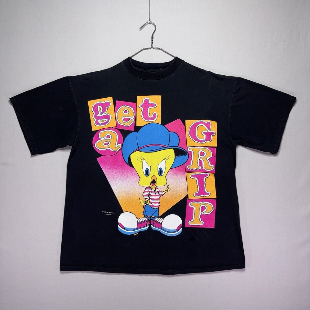 VTG 1997 Looney Tunes Tweety Shirt – Get A Grip – Black – HUGE Graphic – 2XL