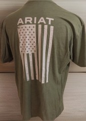 ARIAT Graphic Tee T-Shirt Men XXL Short Sleeve Crewneck Green S/S Flag On Back