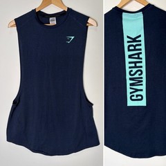 Gymshark Bold Drop Arm Tank Navy Blue Slim-Fit Sleeveless Workout Men Small