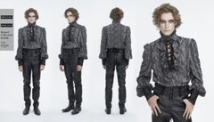 Devil Fashion Men Coffee Retro Lace-Up Long Sleeve Shirt Adjustable Rope Blouse