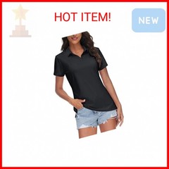 TACVASEN Black Women Polo Shirts UPF 50+ Golf Shirt V Neck Short Sleeve Shirt Su