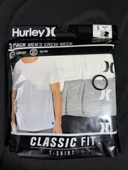3 PACK HURLEY Mens Classic Fit 3pk T-SHIRT Ultra Soft & Tag Free – S 36” Small