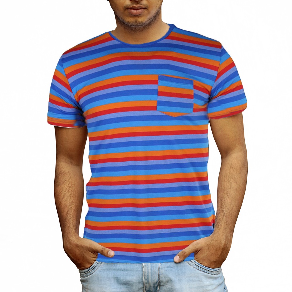 Beautiful Giant Men’s Striped Cotton T-Shirt Classic Causal Loose Orange