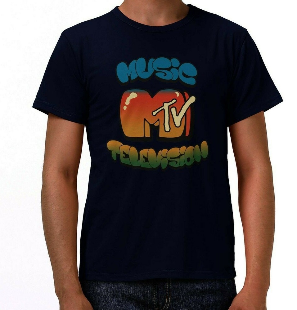 MTV t-Shirt 80s 90s Style Retro Music Television Logo Navy Blue Men’s Small-2XL