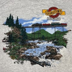 Vintage Steam Train Engine Shirt Men’s L Gray Georgetown Colorado Fall River 90s