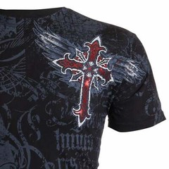 Archaic Affliction Men’s T-Shirt RED FLAG Cross Wings Biker Black S-5XL