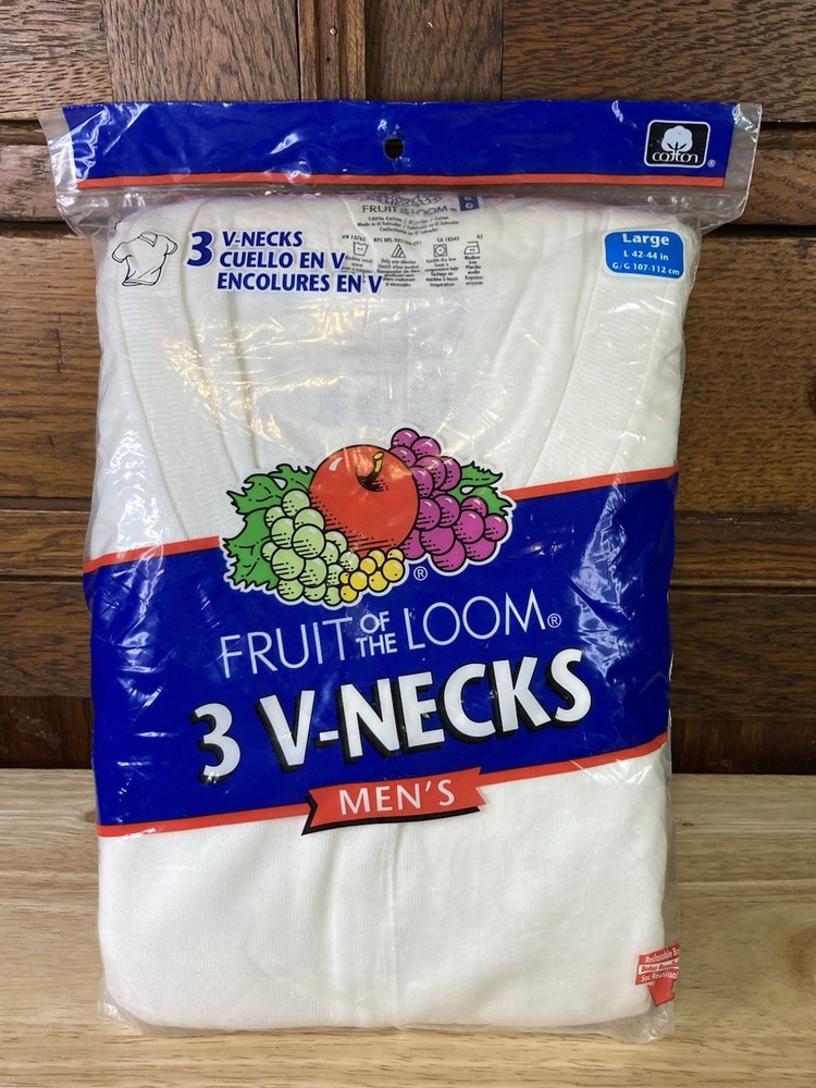 Vtg NEW Fruit of the Loom Mens V-Neck T-Shirts Medium 2004 100% Cotton Pack of 3