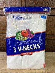Vtg NEW Fruit of the Loom Mens V-Neck T-Shirts Medium 2004 100% Cotton Pack of 3