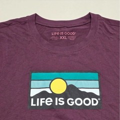 Life is Good Men XXL T-Shirt Plum Maroon Mountain Sun Graphic Print 100% Cotton