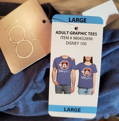 NWT Unisex Disney Blue T-Shirt 100th Celebration Front & Back Graphics Sz.Lg