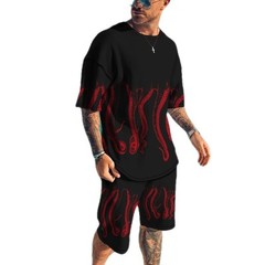 Men’s 2 Piece Active Casual Short and T Shirt Short Sleeve Set Waist Up To 39″