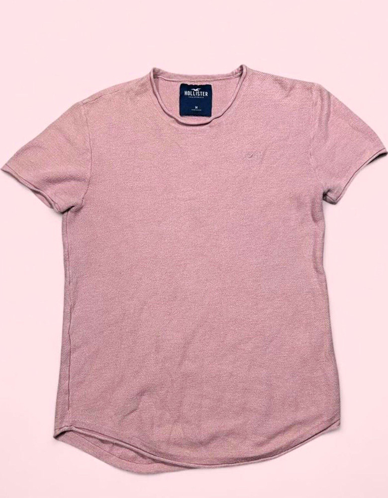 Hollister Men’s Pink Solid Knit Logo Crew Neck Short Sleeve T-Shirt Size M